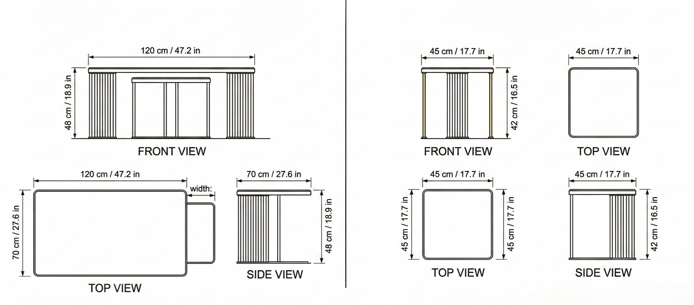 Milton Coffee Table Set dimensions