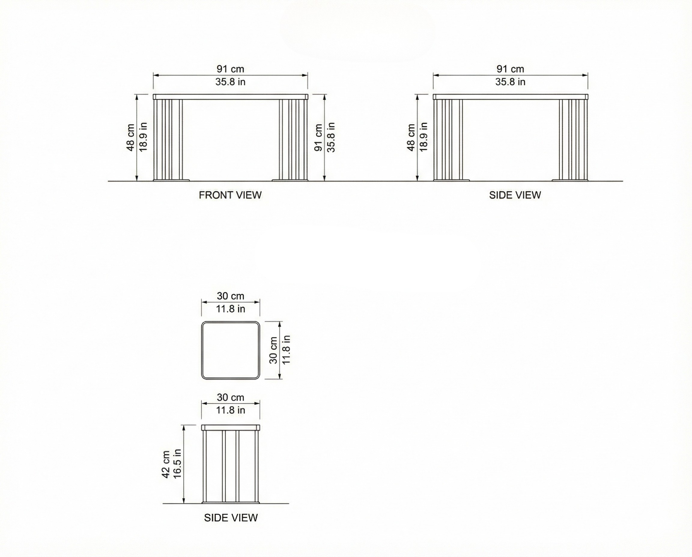 Dunwoody Coffe Table Set dimensions