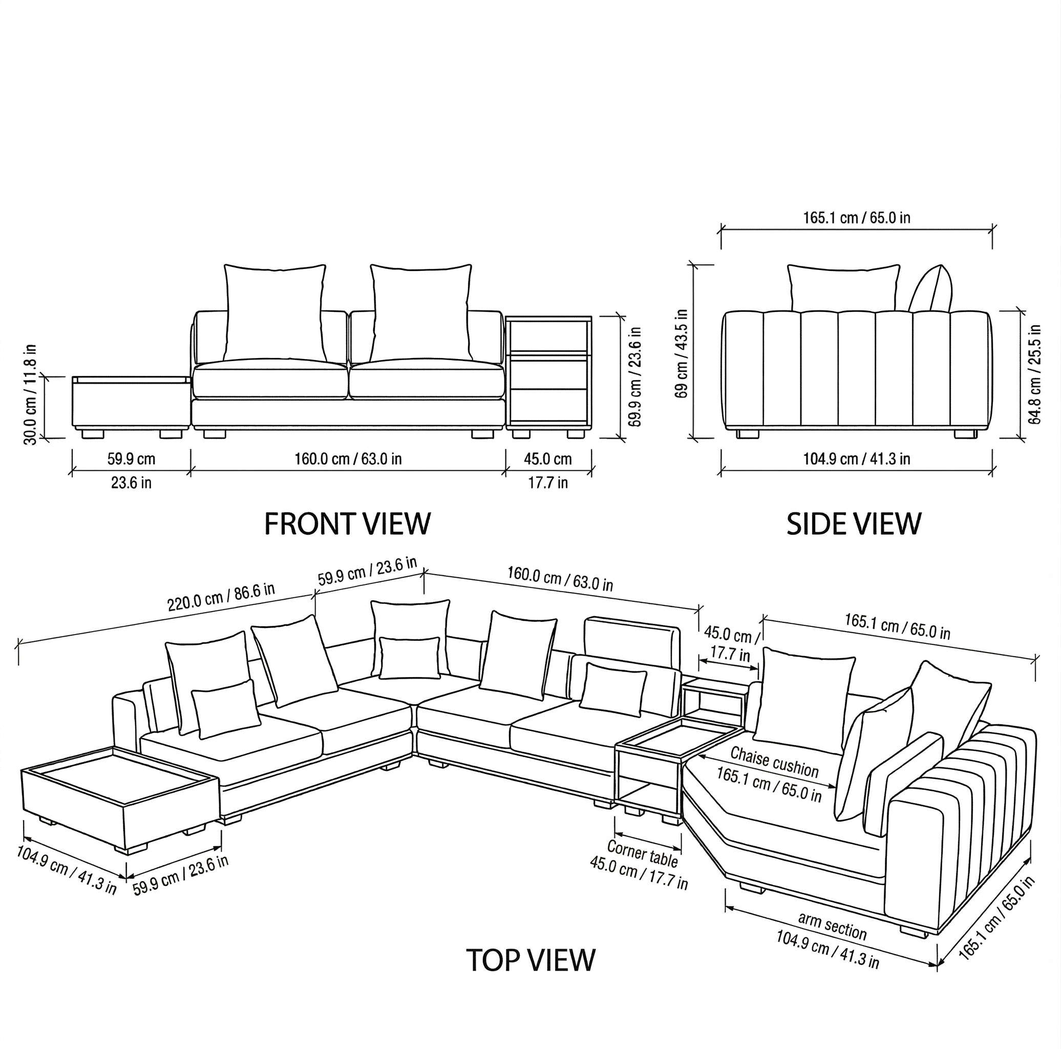 Puzzle Sectional Sofa dimensions