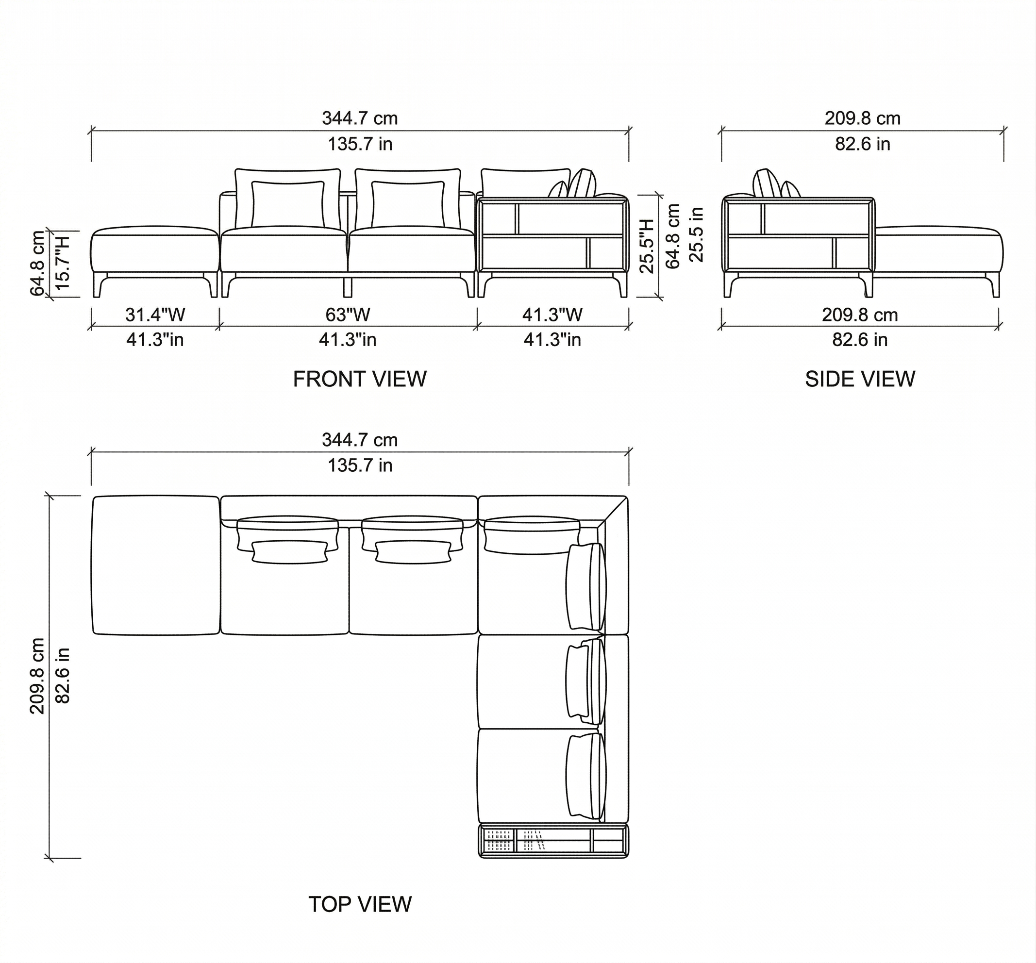 Lounge Sectional Sofa dimensions