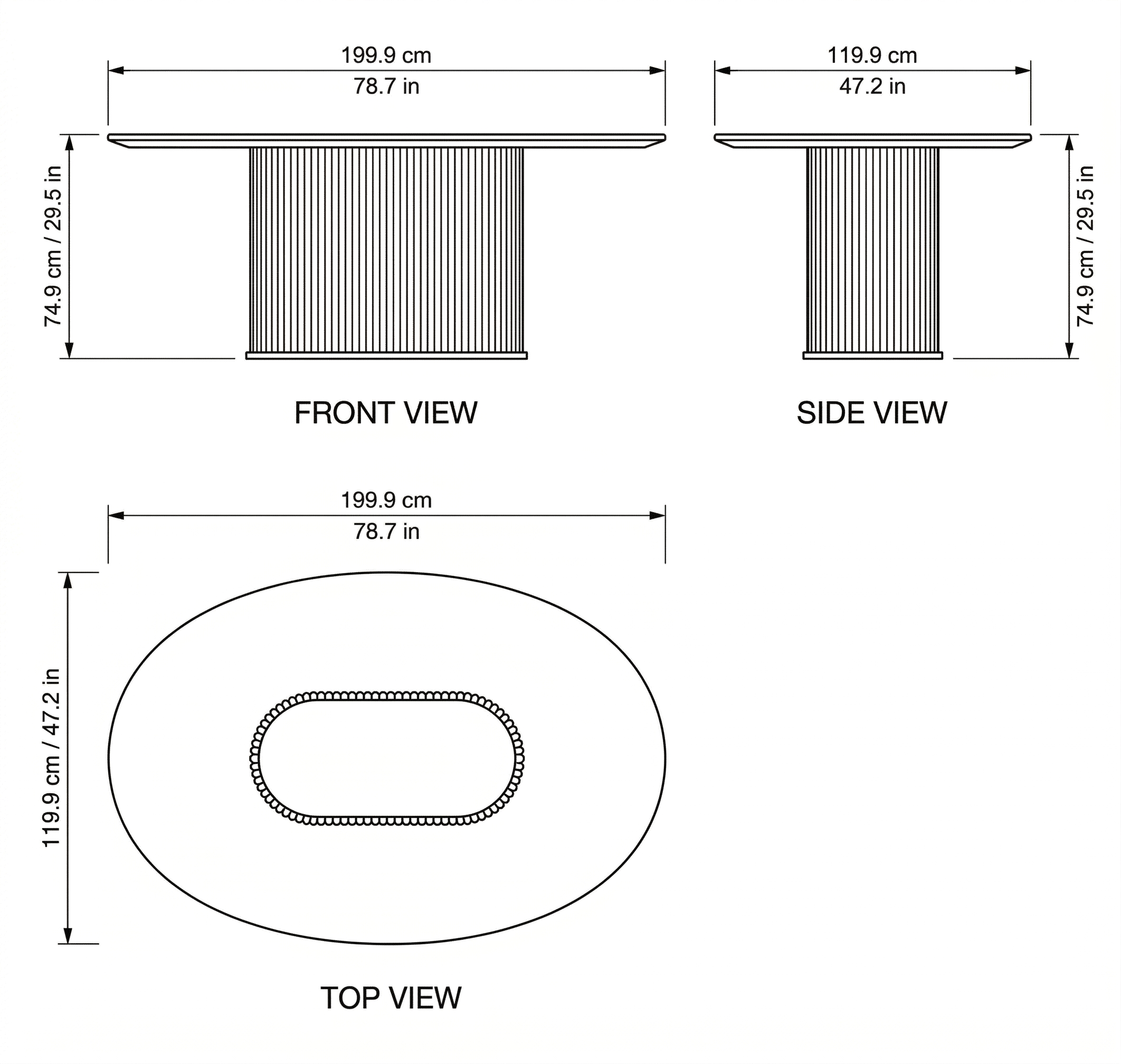 Blush Ellipse Dining Table dimensions