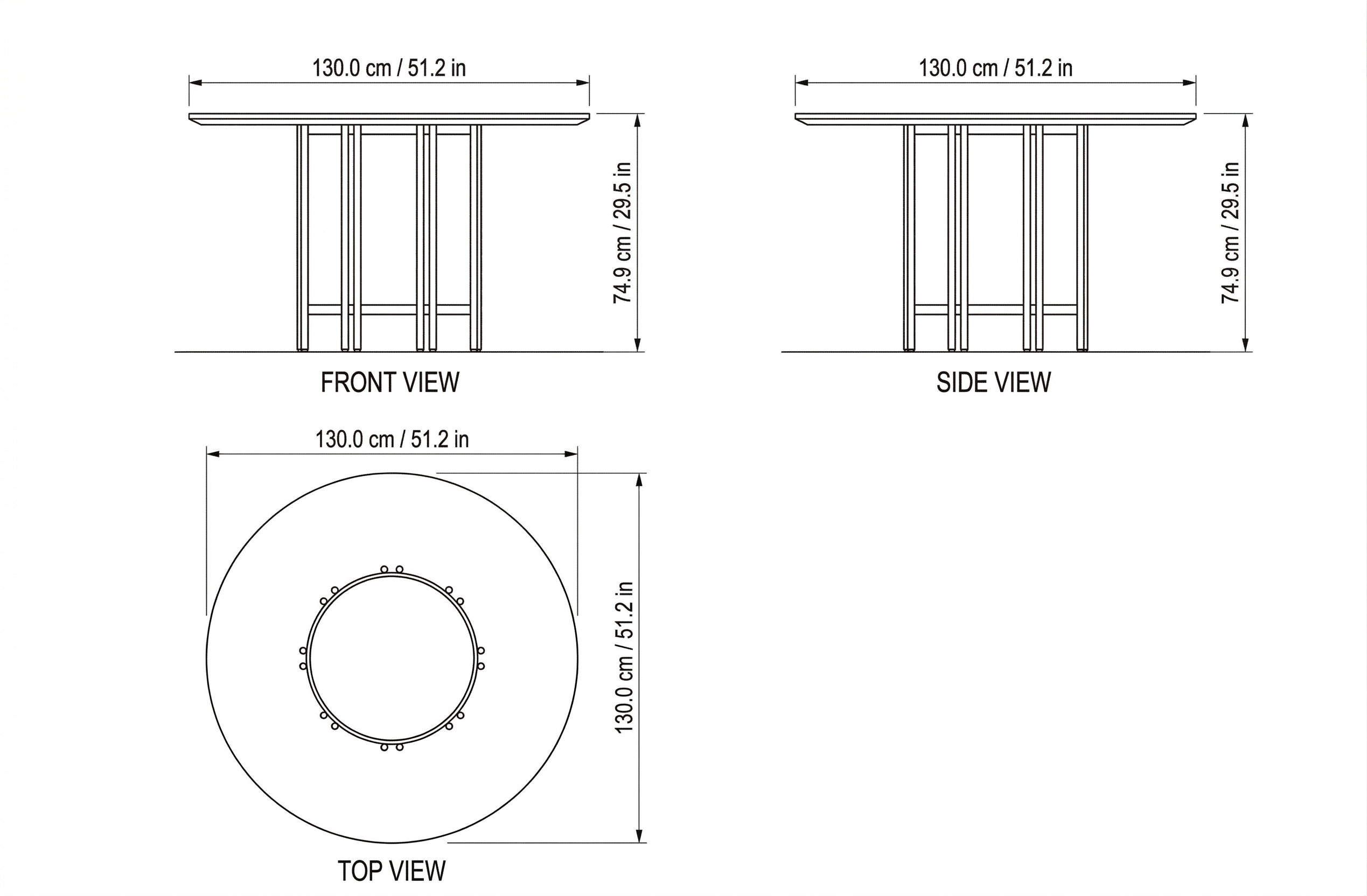 Blush Round Dining Table dimensions