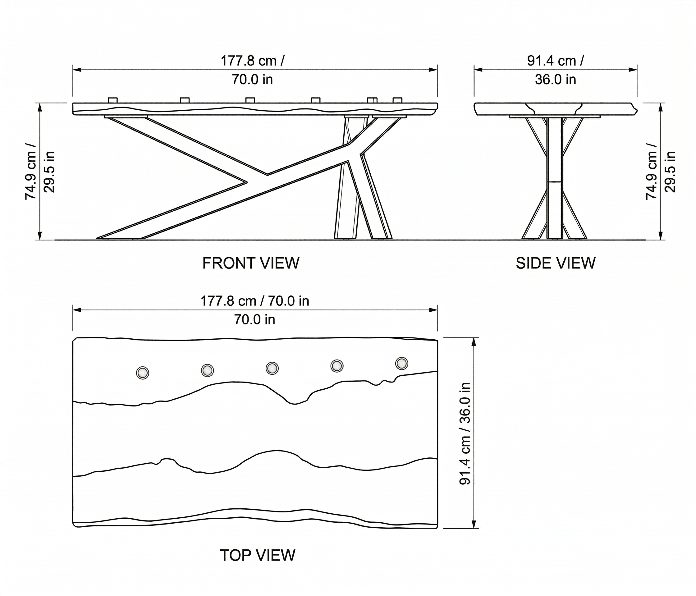 350-Year Heritage Custom Walnut & Epoxy Dining Table dimensions