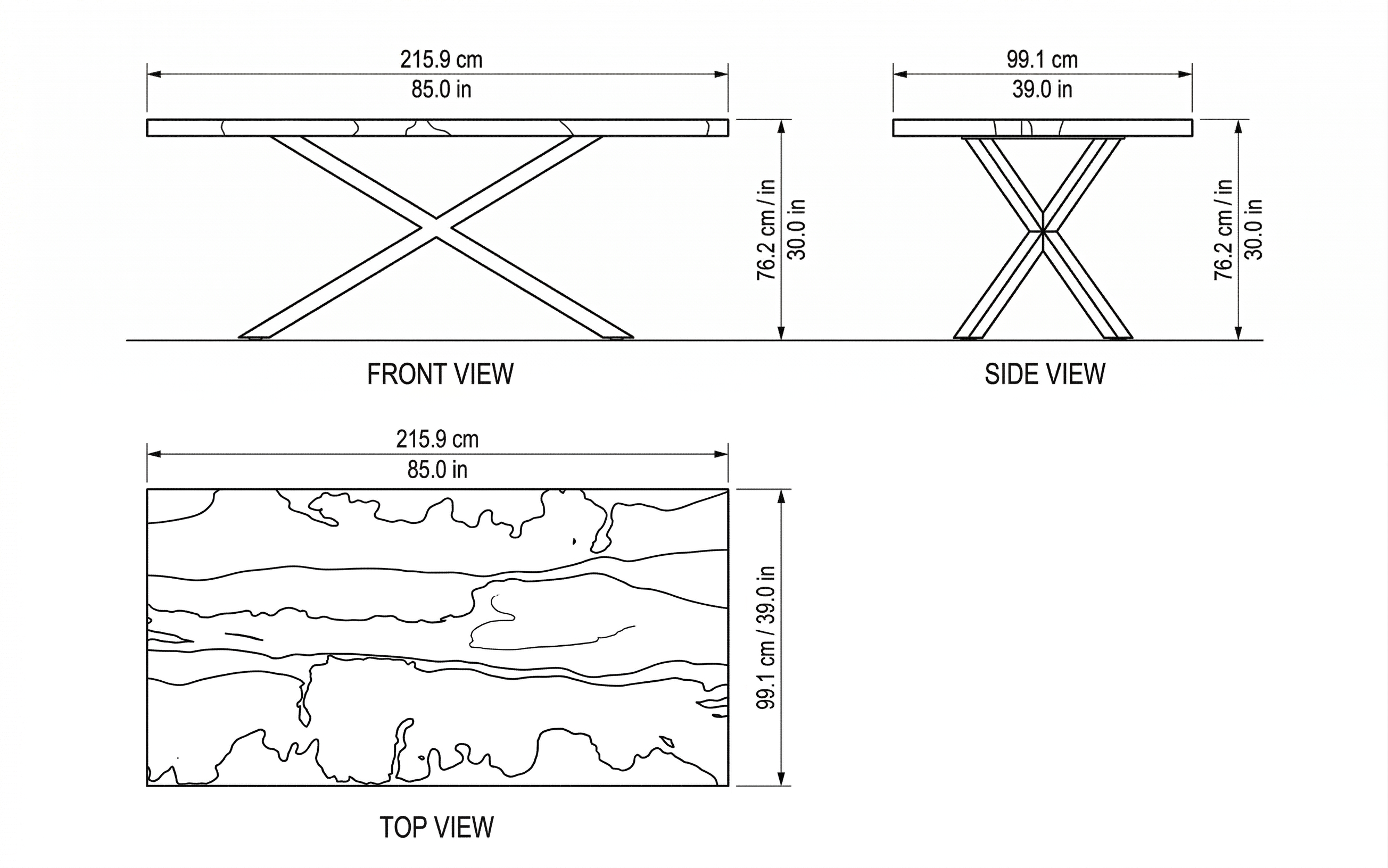 Alpine Frost Epoxy Dining Table dimensions