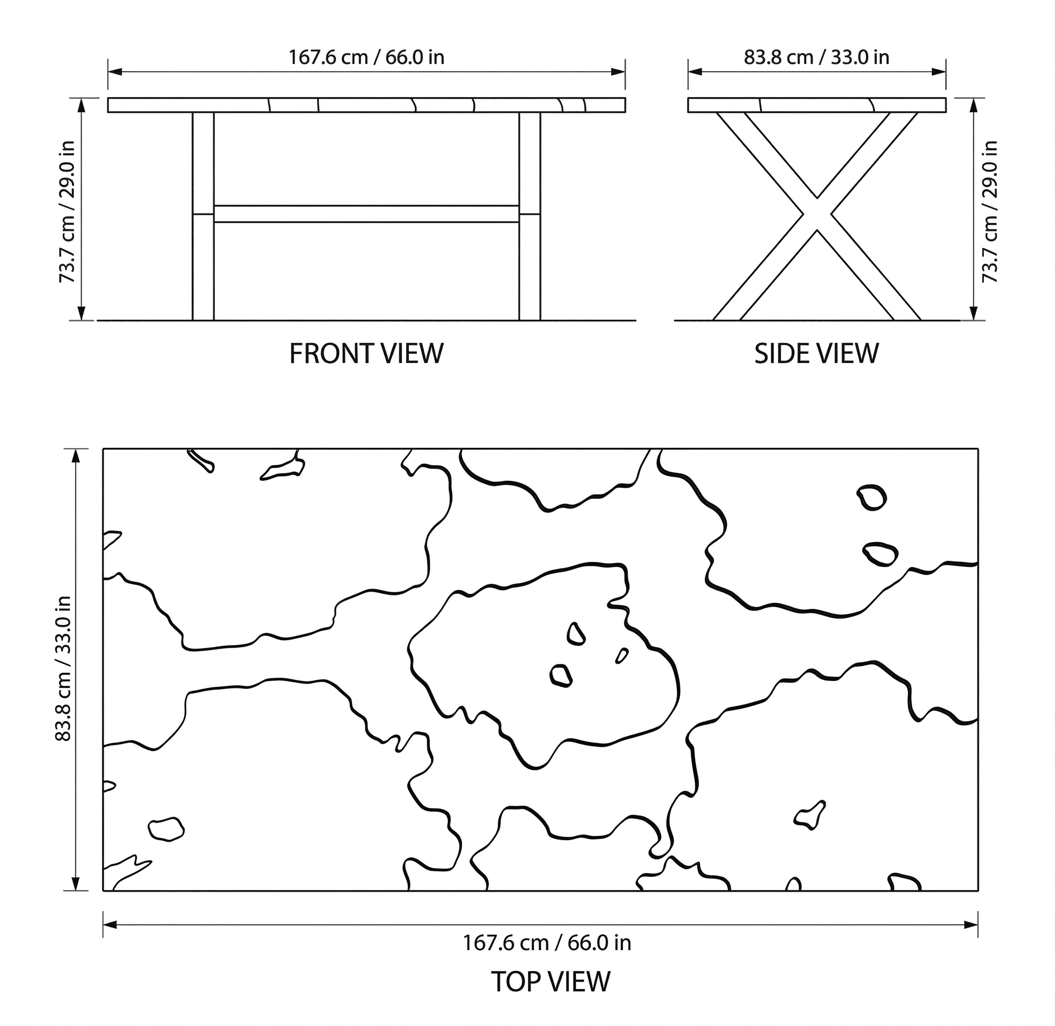 Eclipse Olive Wood Epoxy Dining Table dimensions