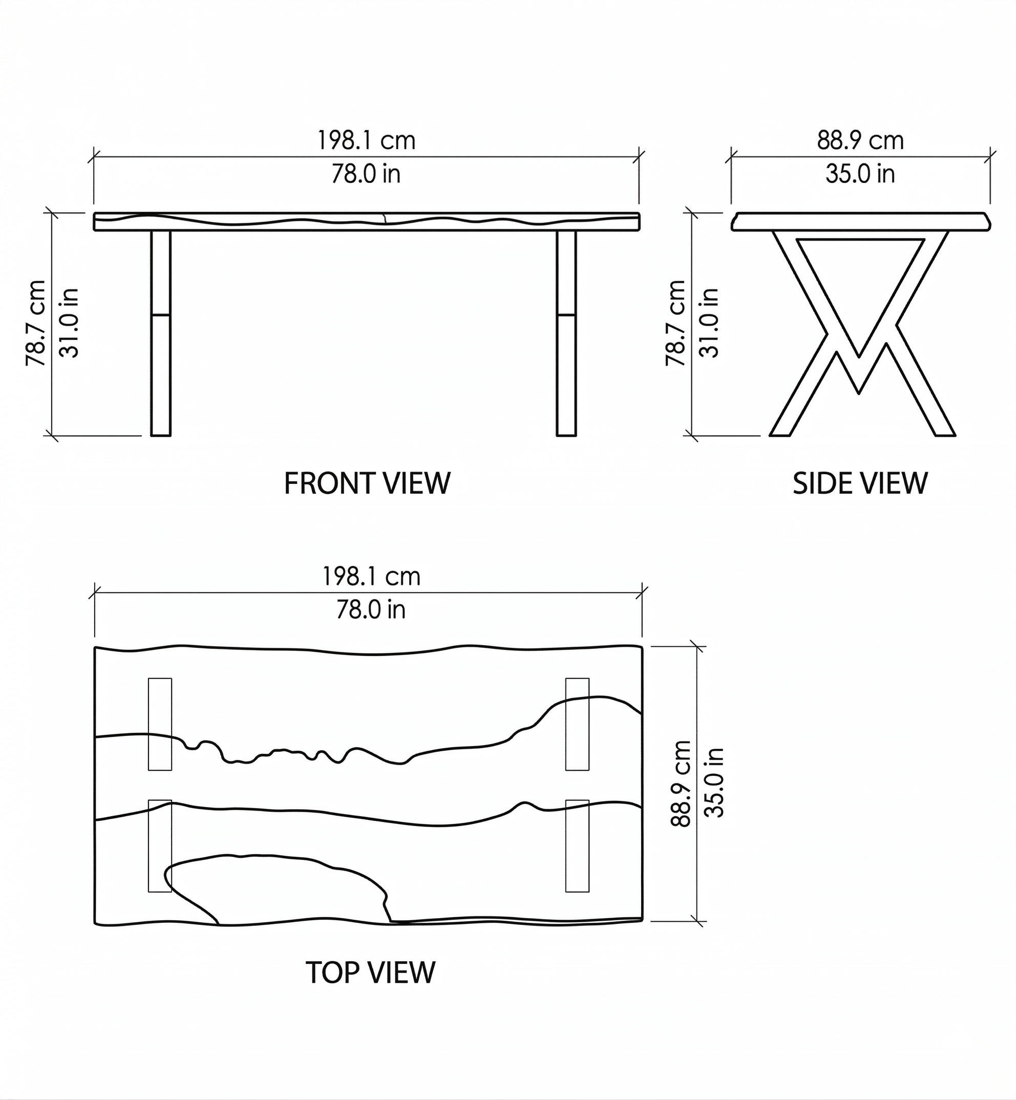 New Midnight Walnut Canyon Epoxy Table dimensions