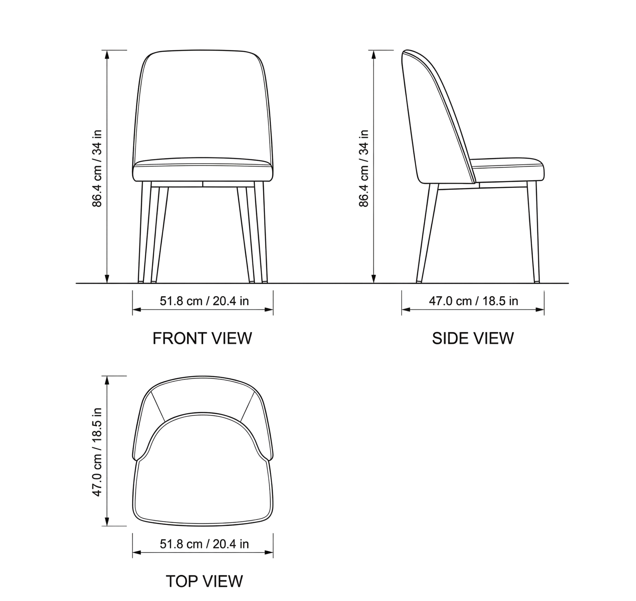Seul Modern Dining Chair dimensions