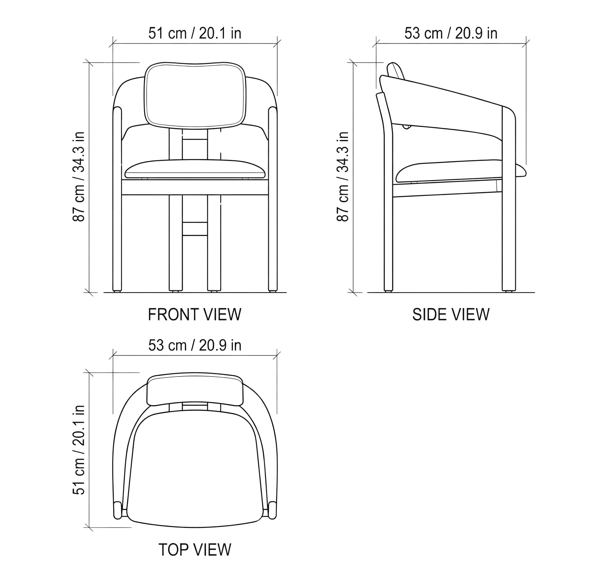 Valentino Modern Dining Chair dimensions
