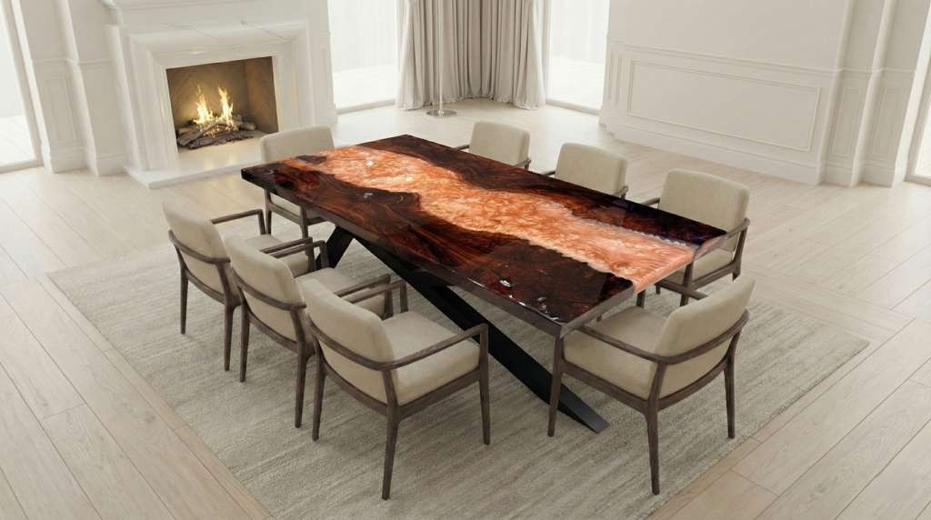 350-Year Heritage Custom Walnut & Epoxy Dining Table