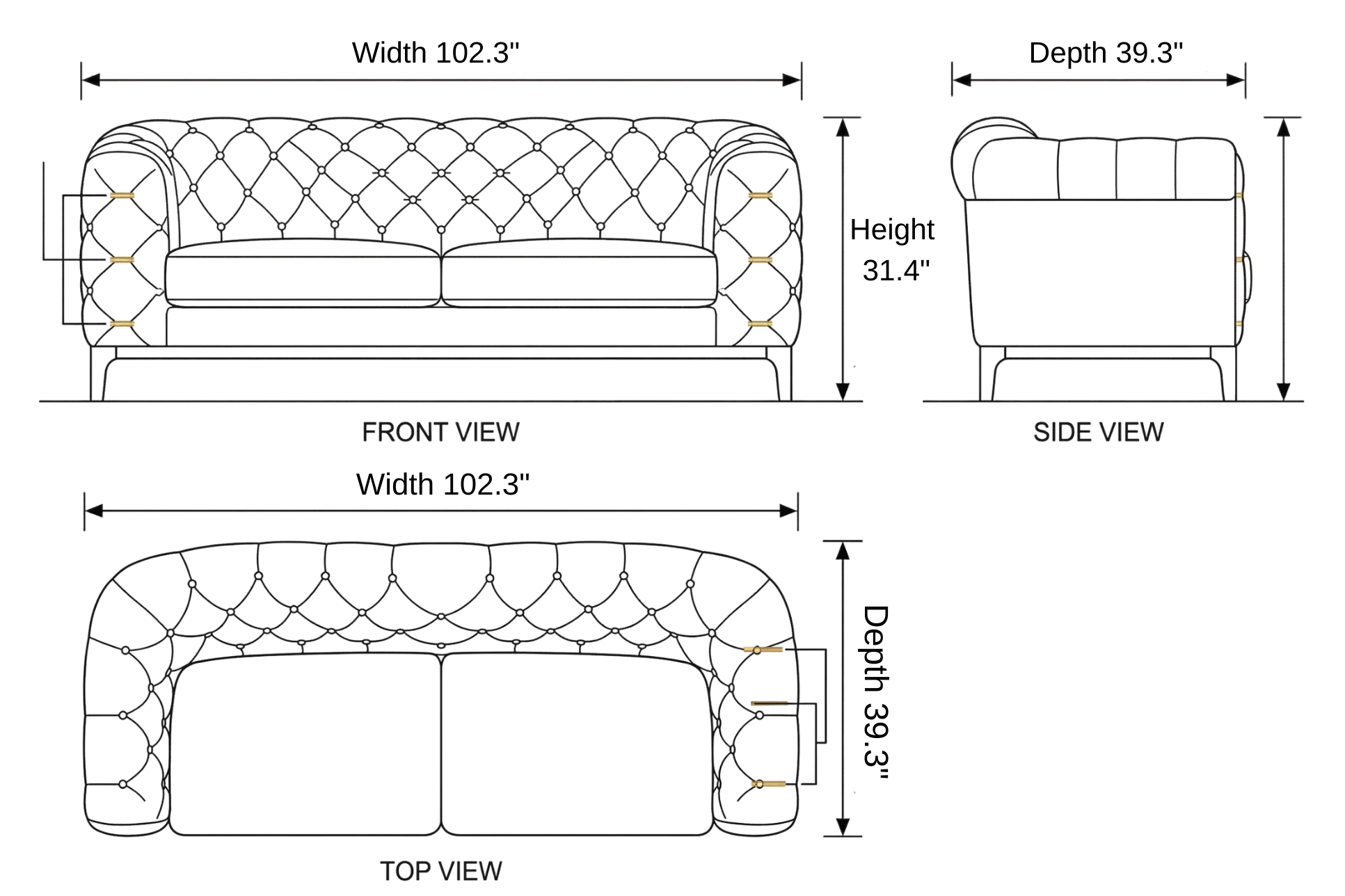 Columbus Sofa dimensions