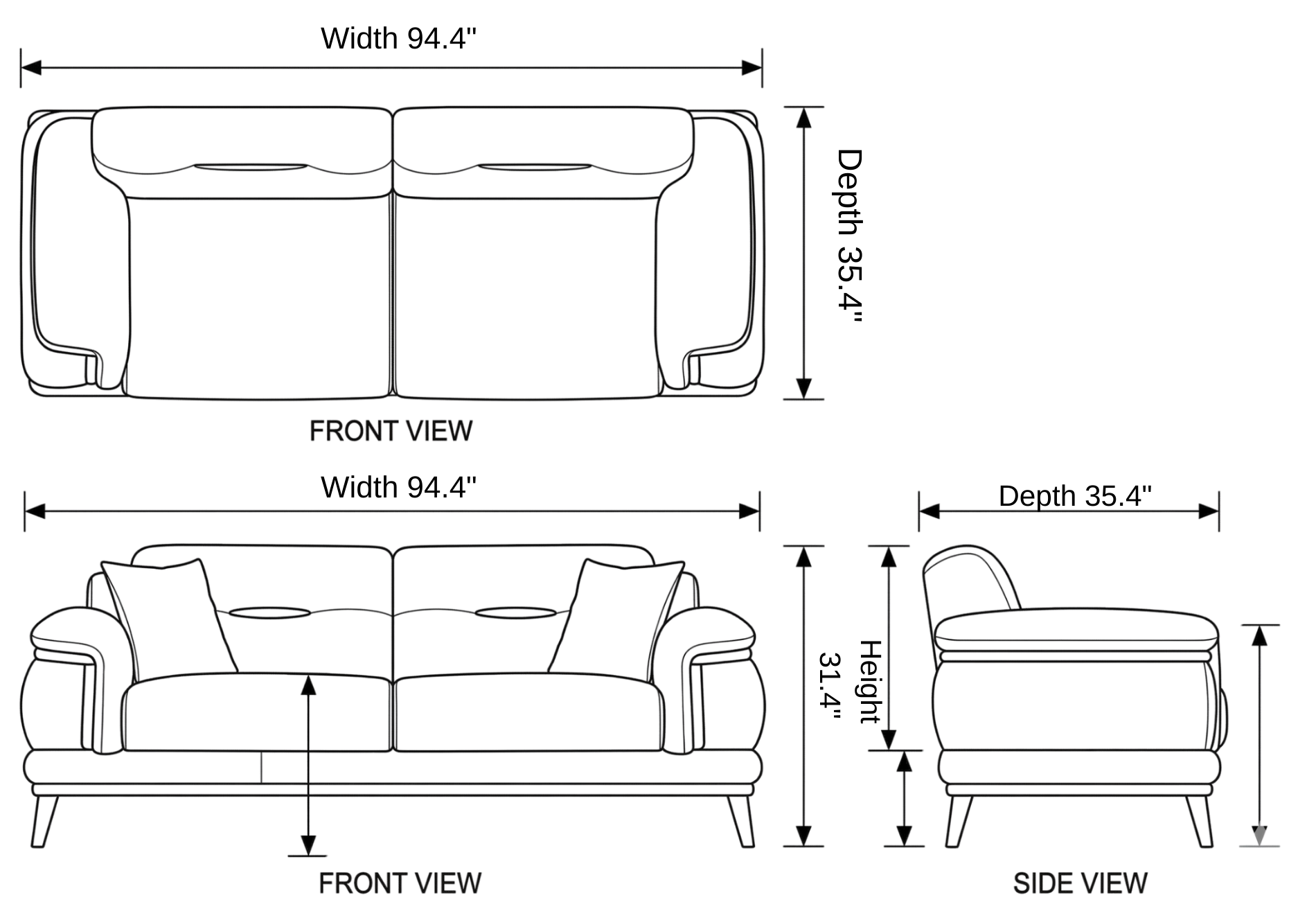 Washington Modern Sofa dimensions