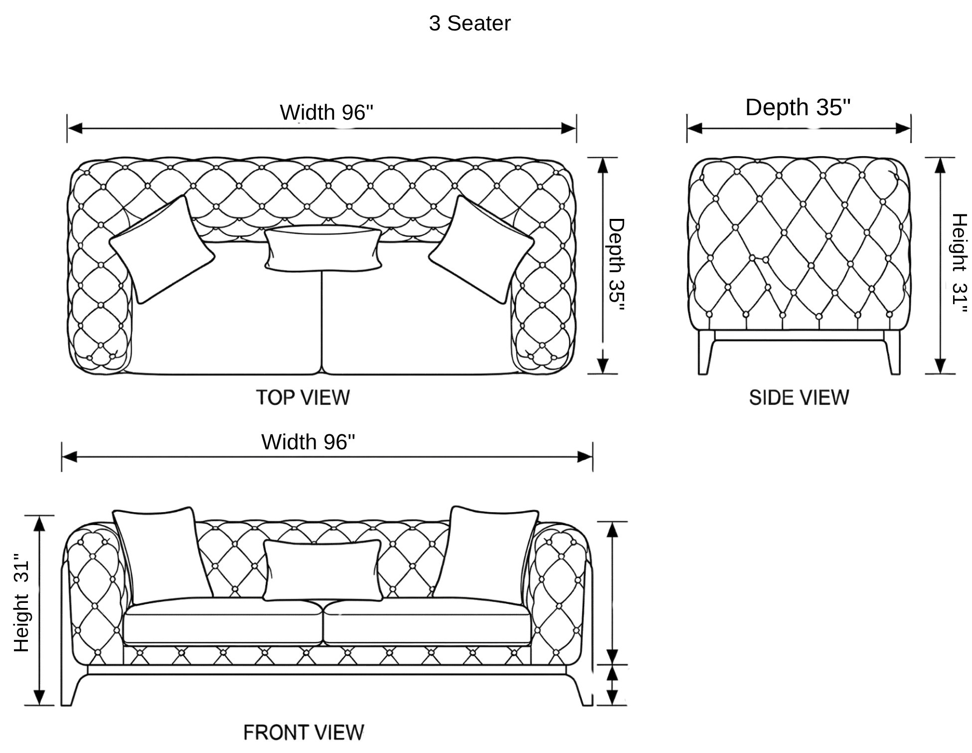 New Jersey Modern Sofa dimensions