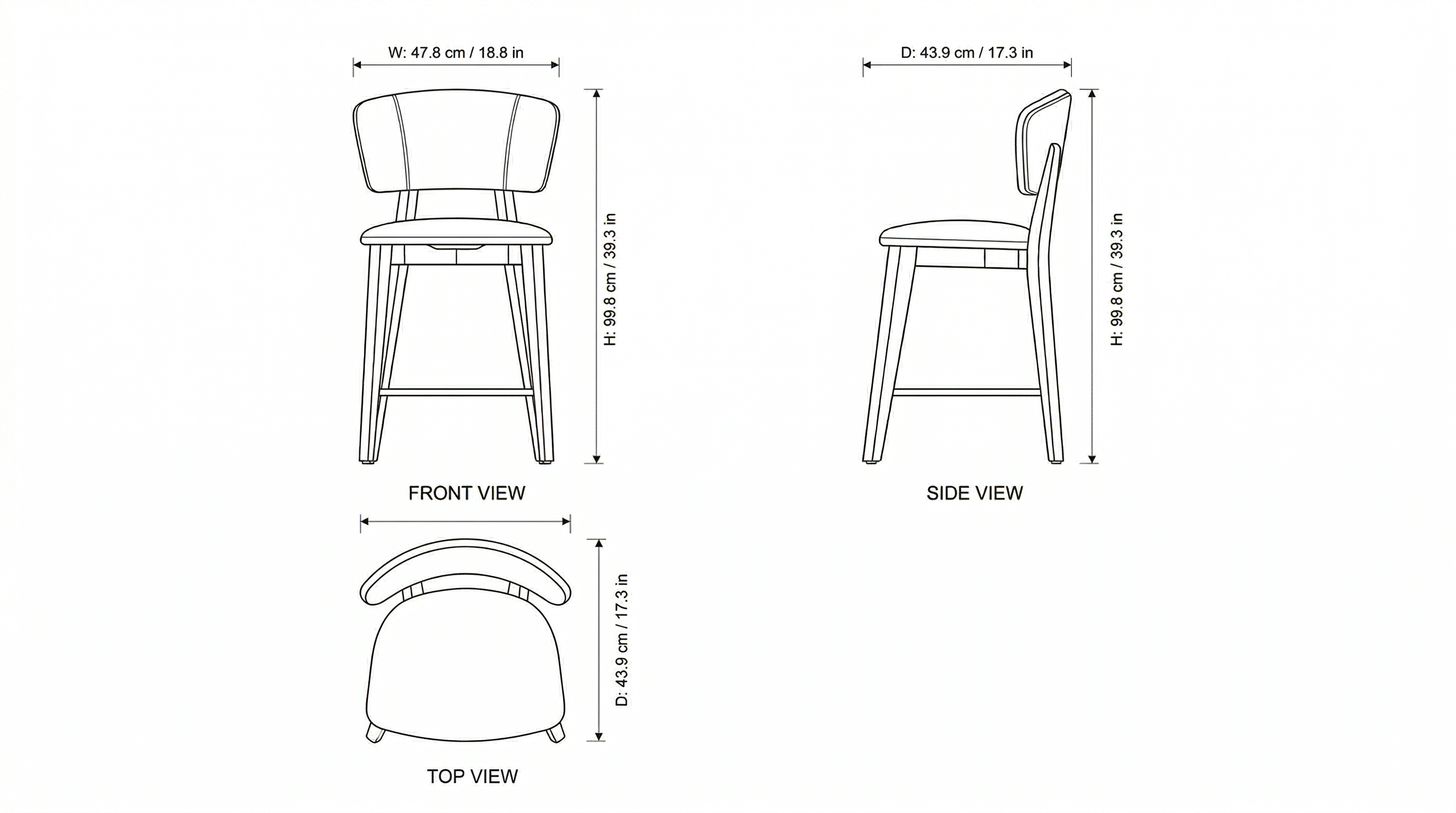 Angel Bar Stool dimensions