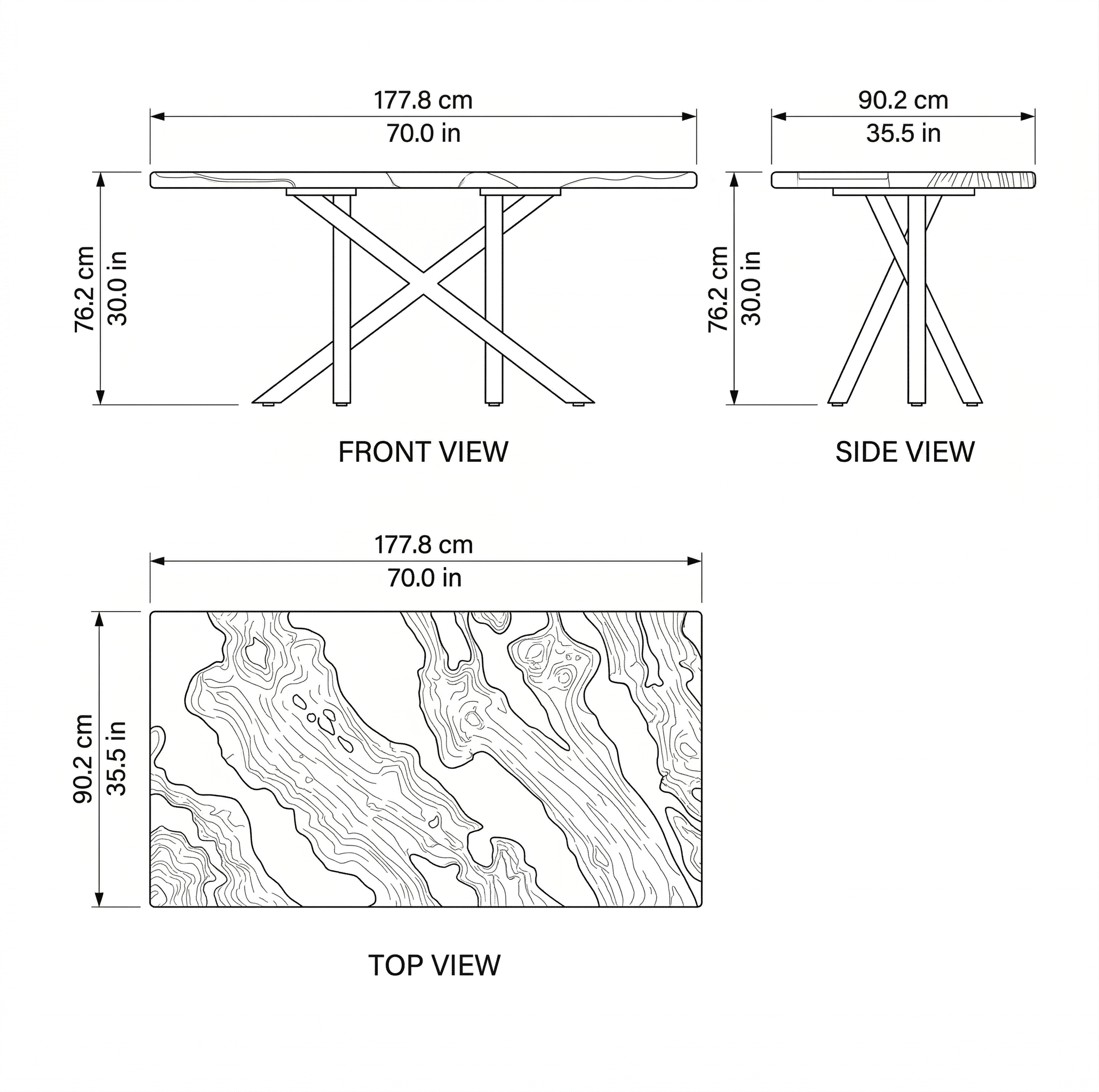Amber Flow Epoxy Table dimensions