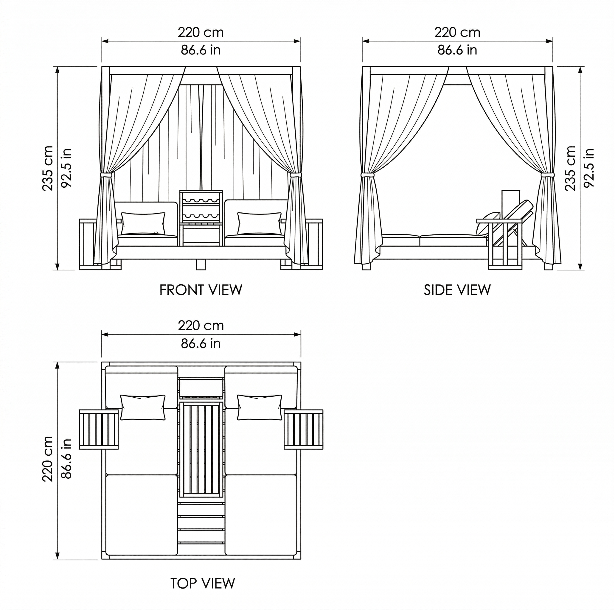 Cappadoica Outdoor Daybed Set dimensions