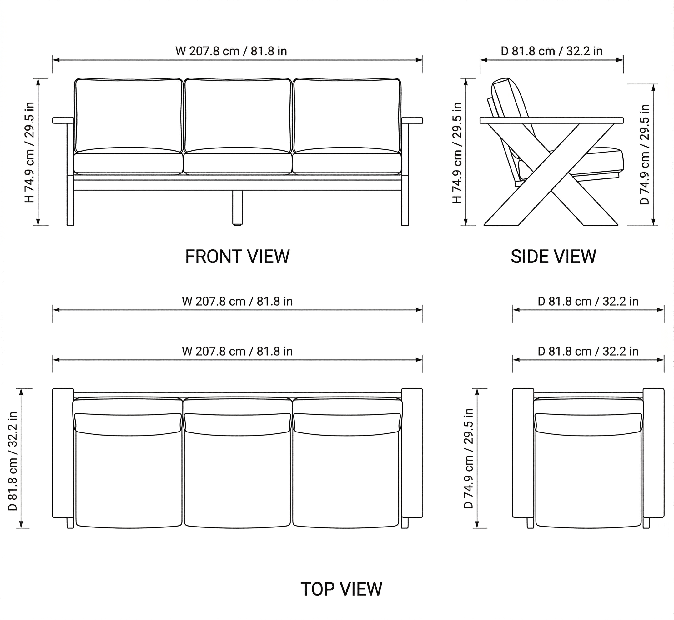 Albatross Outdoor Sofa Set dimensions